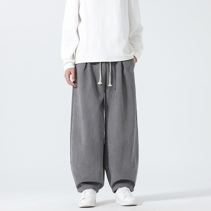 Men's Balloon Cord Pants with High Waist, Drawstring and Pleats Mune Fashion