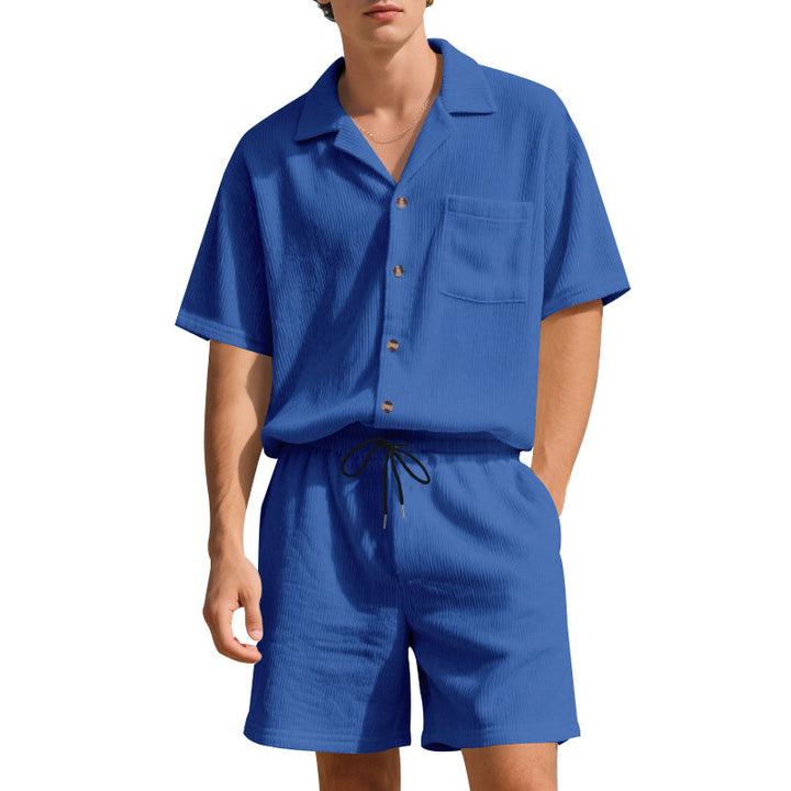 Men's vacation set with open shirt with Cuban collar and drawstring Bermuda Mune Fashion