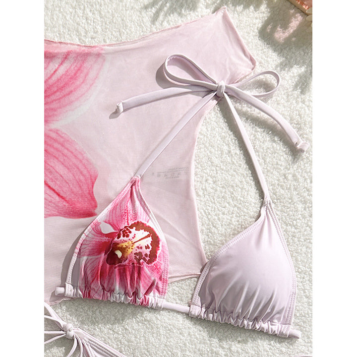 Women's Triangle Bikini with Floral Pattern and Matching Cover-Up Mune Fashion