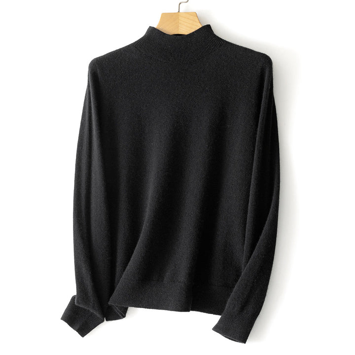 Women's Fine Mock Neck Sweater in Cashmere Blend with Ribbed Edges Mune Fashion