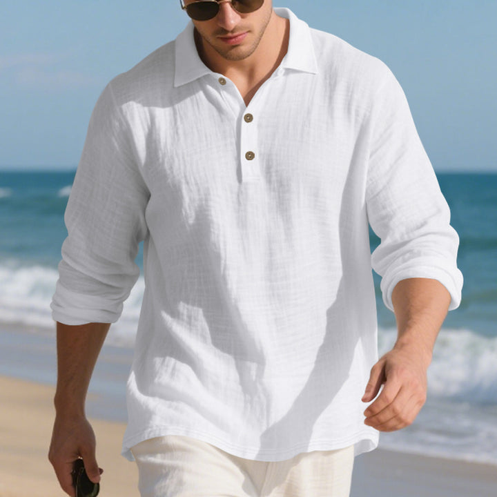 Men's casual linen henley shirt with polo collar and triple button placket Mune Fashion
