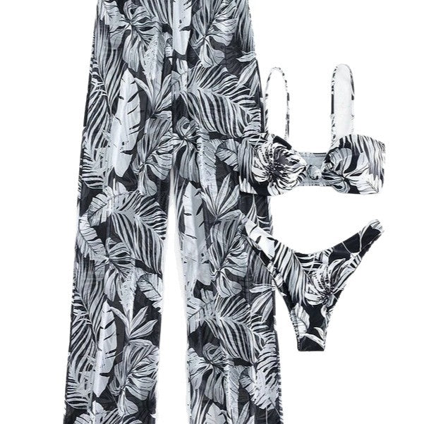 Ladies swim outfit with floral top and transparent palazzo pants Mune Fashion