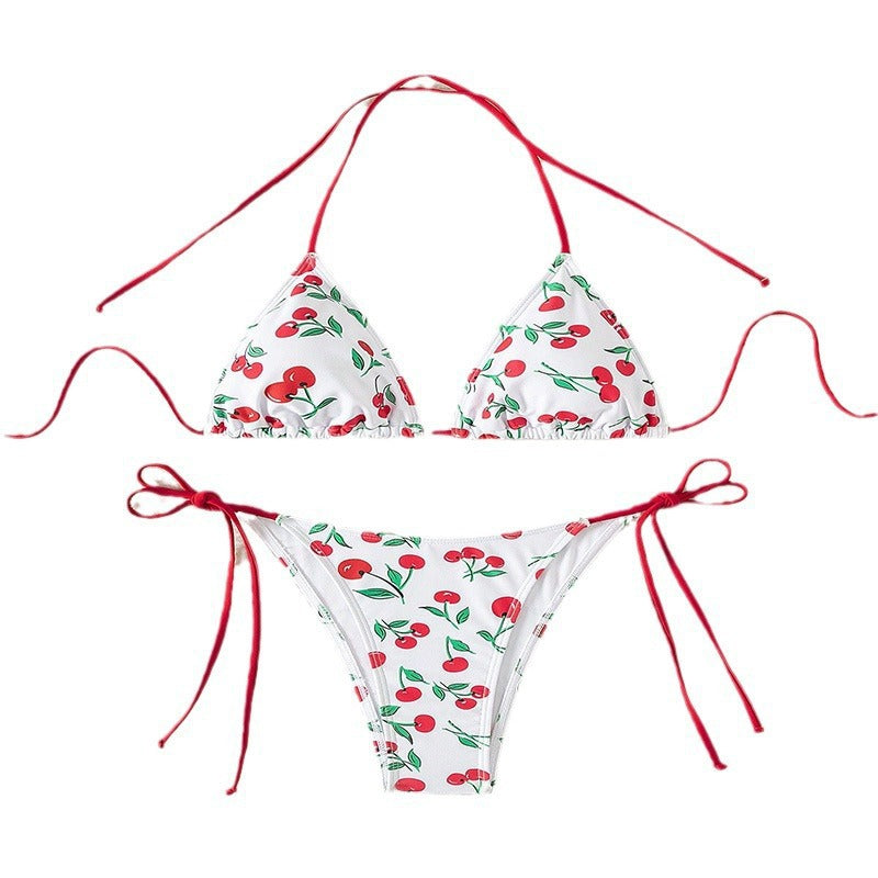 Women Triangle Bikini with Playful Cherry Pattern Mune Fashion