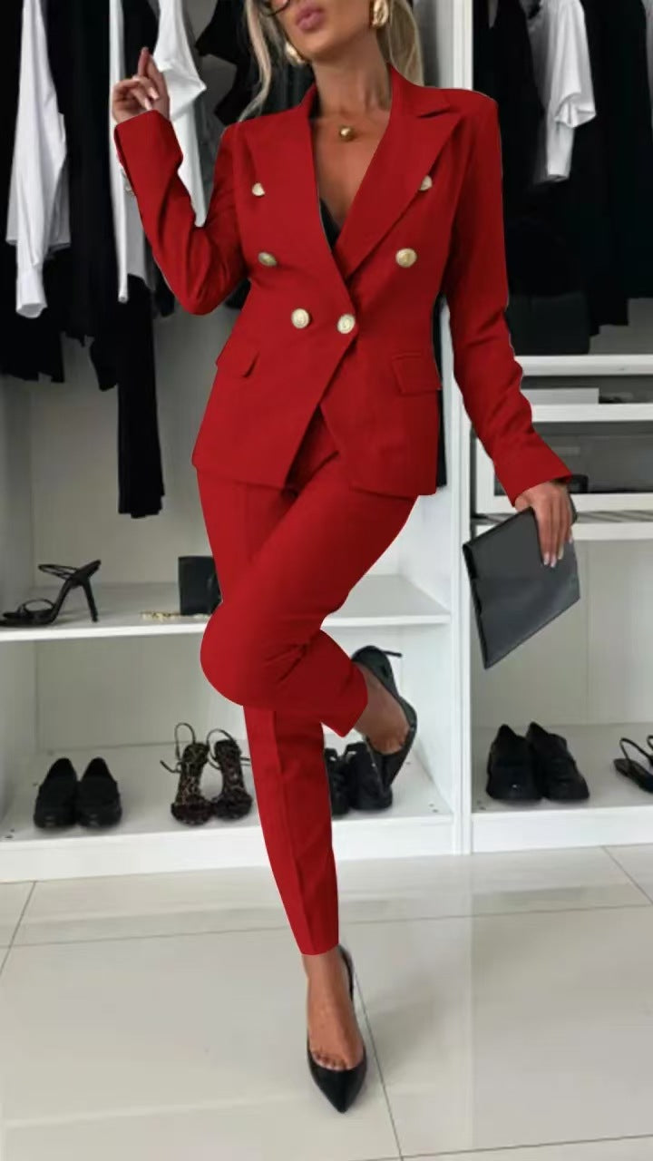 Women's double-breasted tailored pantsuit with slim pants Mune Fashion