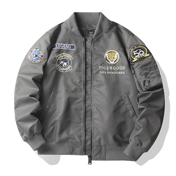 Men's sporty bomber jacket with many detailed patches Mune Fashion