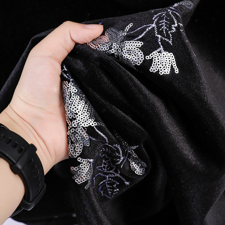 Women's embroidered velvet midi skirt with flared A-line and elasticated comfort waistband Mune Fashion