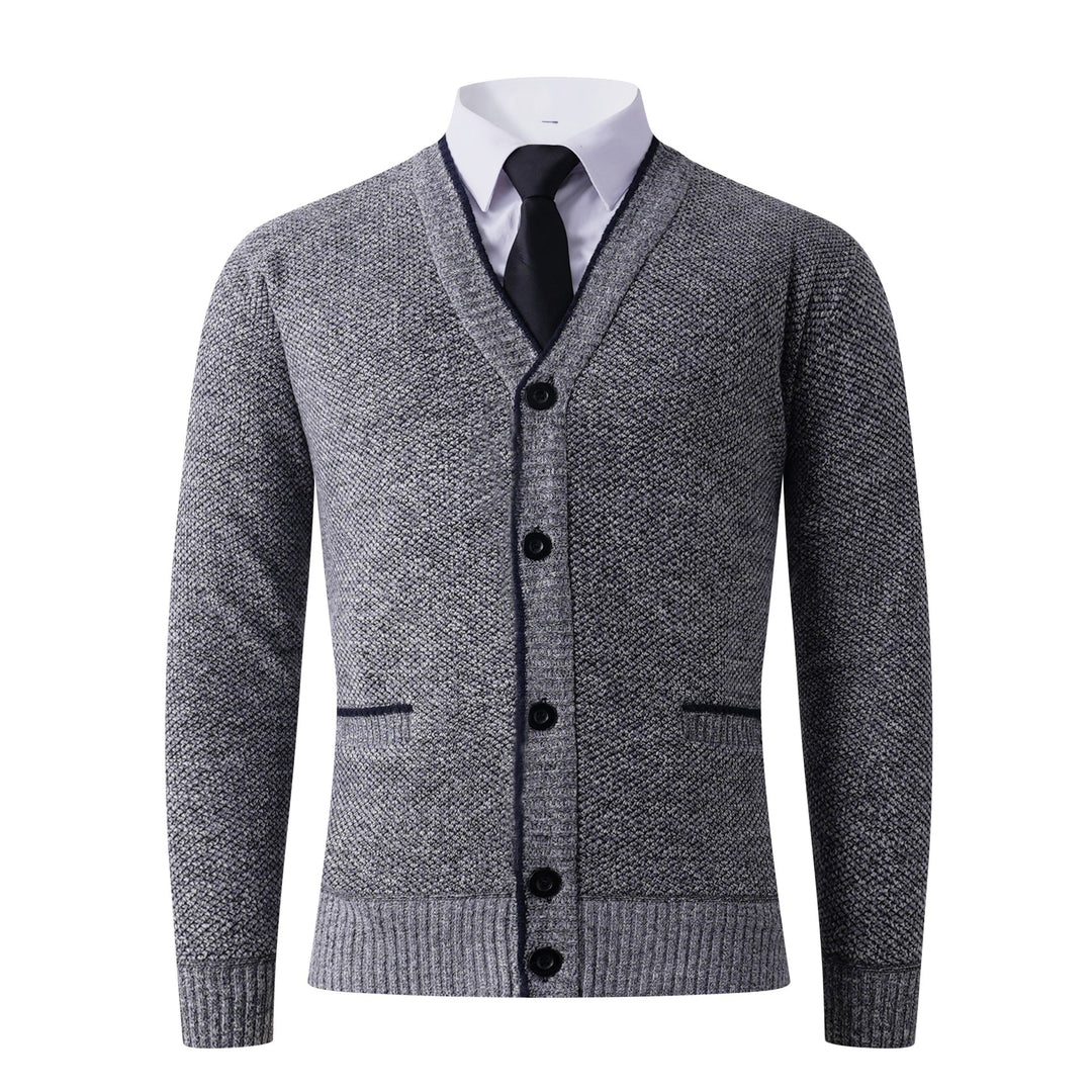 Men's Structured Knit Cardigan with V-Neck, Button Placket and Pockets Mune Fashion