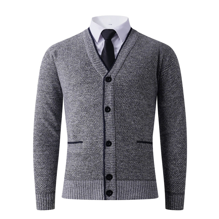 Men's Structured Knit Cardigan with V-Neck, Button Placket and Pockets Mune Fashion