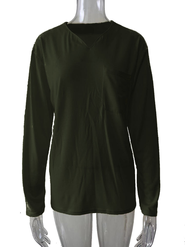 Women nan legeres Long-sleeve shirt with V-notch neckline, chest pocket, and relaxed oversized fit Mune Fashion