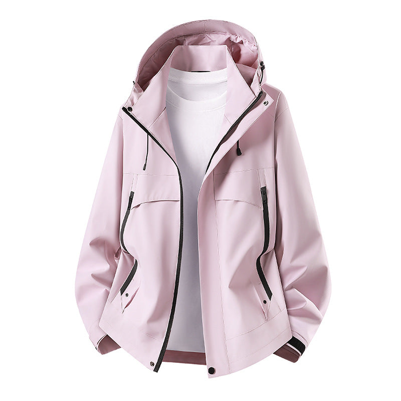 Women's lightweight waterproof hooded jacket with breathable coating, zippered pockets, and adjustable cuffs Mune Fashion