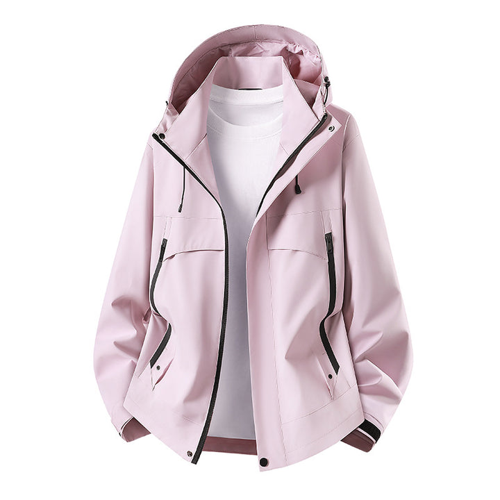 Women's lightweight waterproof hooded jacket with breathable coating, zippered pockets, and adjustable cuffs Mune Fashion
