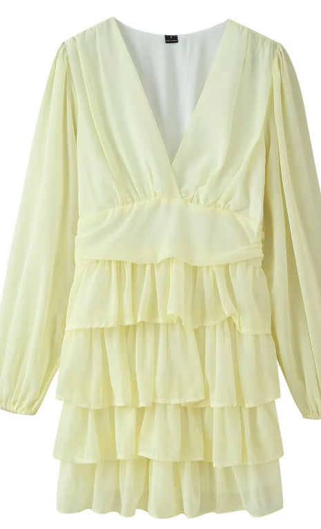 Women Flowy Chiffon Mini Dress with Deep V-Neck Mune Fashion
