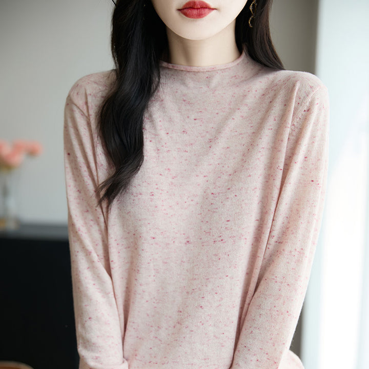 Women's Minimalist Nep Knit Long Sleeve with Short Stand-Up Collar Mune Fashion