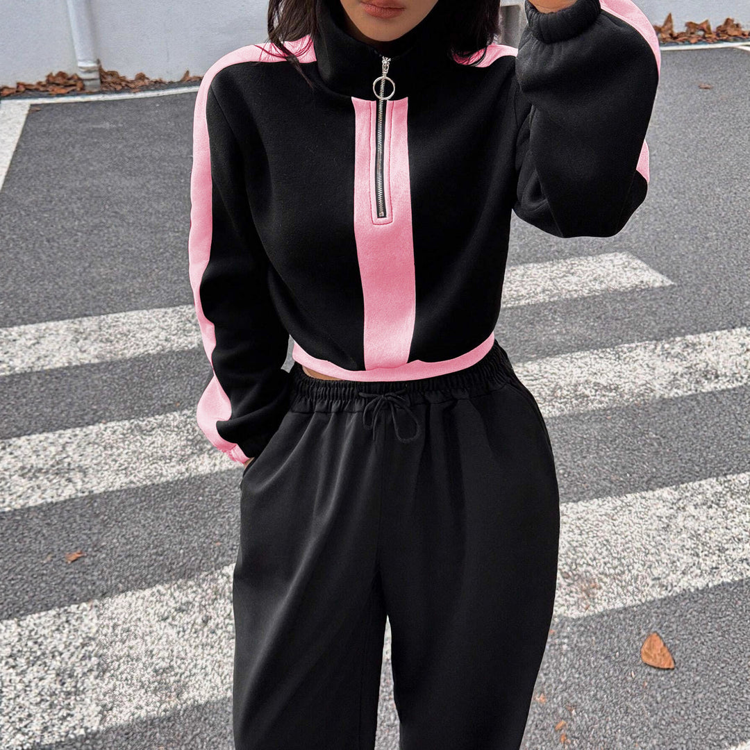 Women's short sweatshirt with half zipper and elastic waistband jogging pants set Mune Fashion