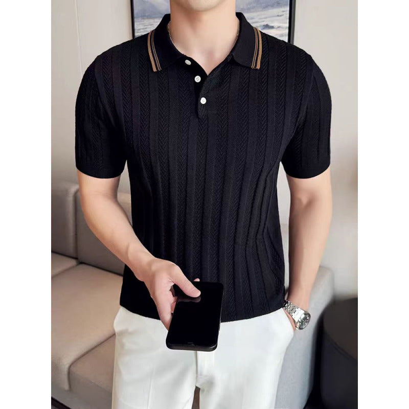 Men's Elegant Short Sleeve Knit Polo Shirt with Structure Mune Fashion