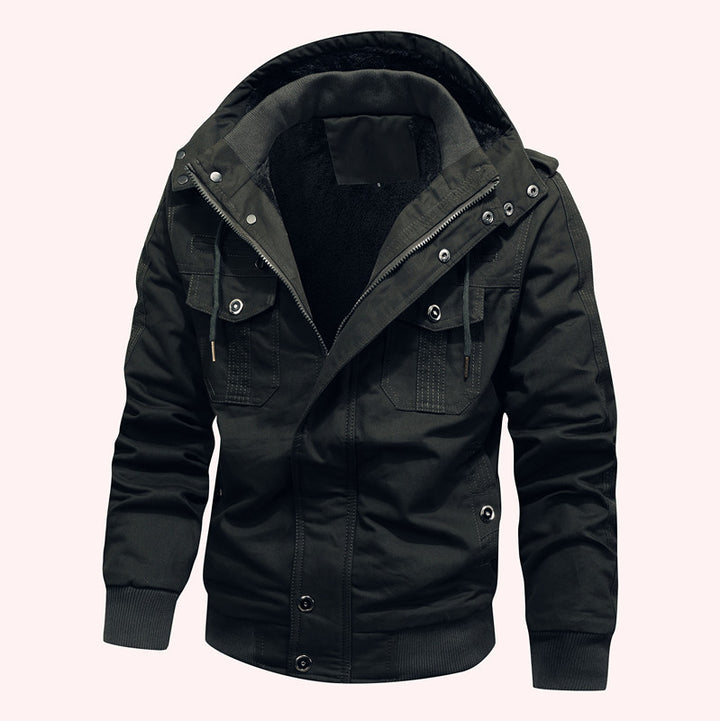 Men's Windproof Canvas Jacket with Teddy Lining and Hood Mune Fashion