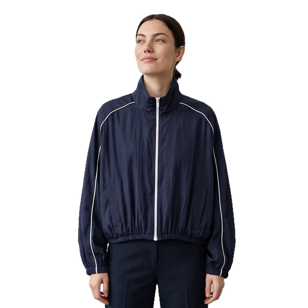 Women's Lightweight Sports Track Jacket with Stand-up Collar, Contrast Piping and Elastic Waistband Mune Fashion