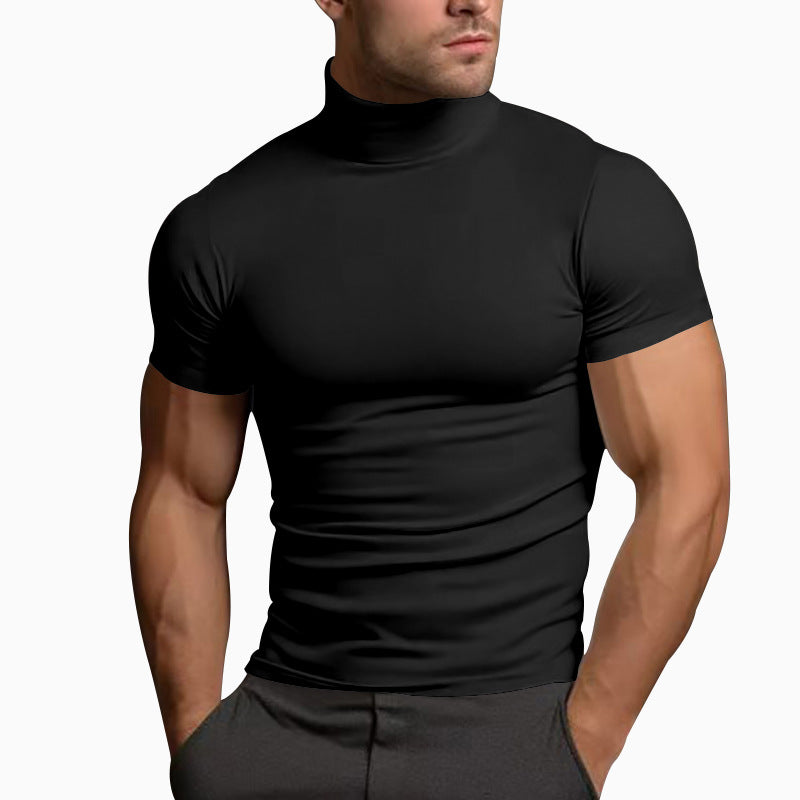 Men's fitted elastic short sleeve roll neck top Mune Fashion