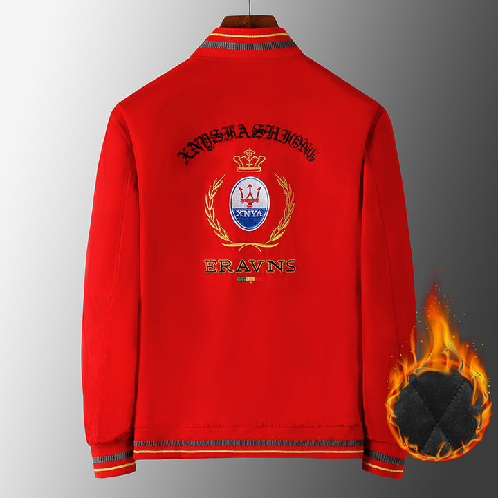 Men's stick detail bomber jacket in retro crest style with emblem embroidery and zipper arm pocket Mune Fashion