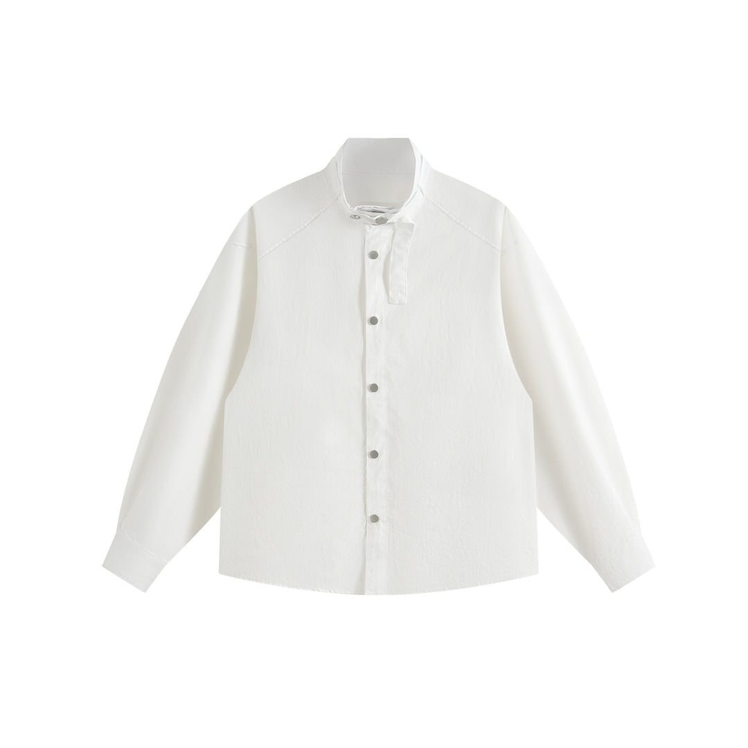 Unisex Oversize Shirt Jacket with Stand-Up Collar and Press-Stud Front Mune Fashion