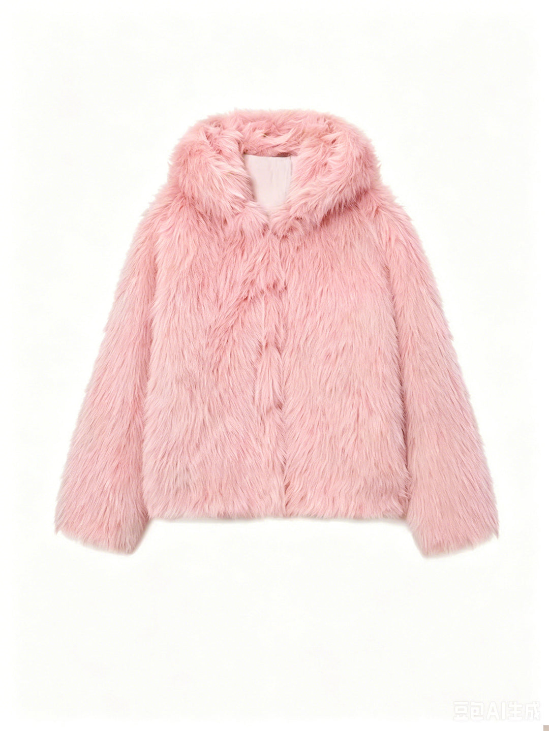 Women's short blazer made of long-fiber shaggy faux fur with high shawl collar and clear boxy silhouette Mune Fashion