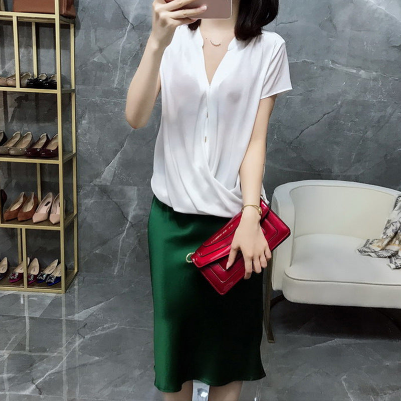 Women's Elegant Satin Midi Skirt Mune Fashion