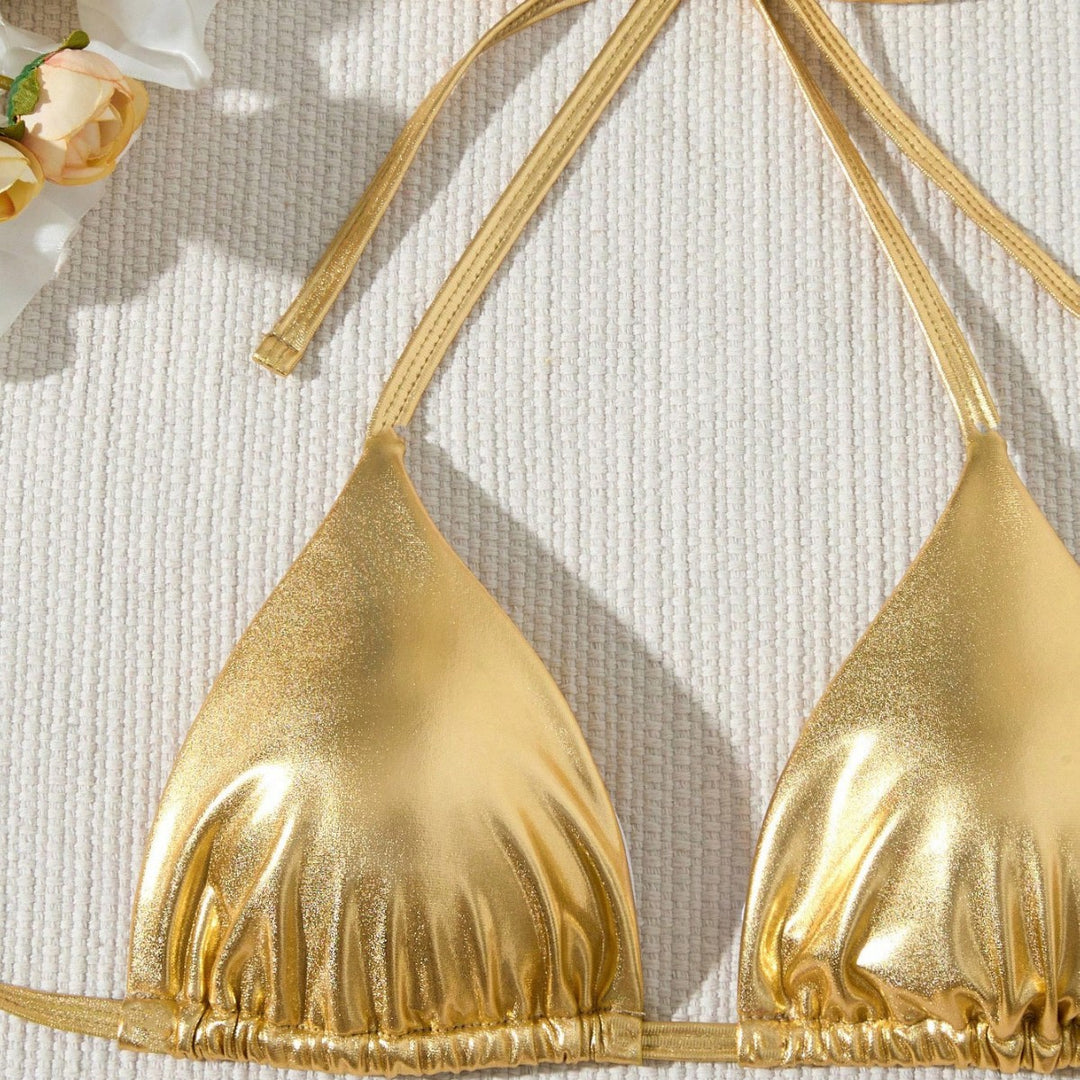 Women's Triangle Bikini with Shiny Accents Mune Fashion