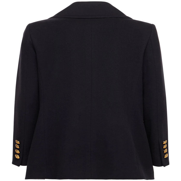 Women's Short Double-Breasted Wool Blend Peacoat with Golden Decorative Round Buttons and Tailored Silhouette Mune Fashion