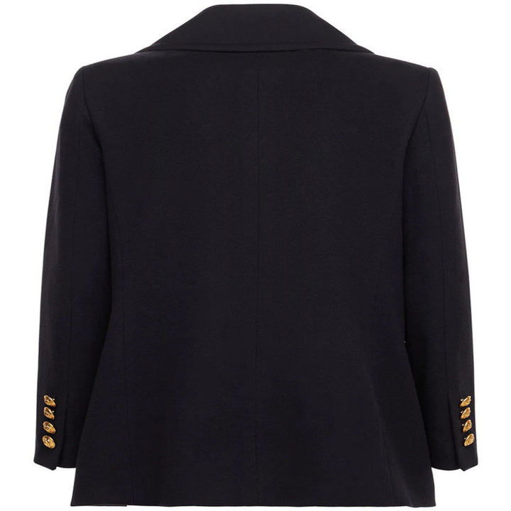 Women's Short Double-Breasted Wool Blend Peacoat with Golden Decorative Round Buttons and Tailored Silhouette Mune Fashion