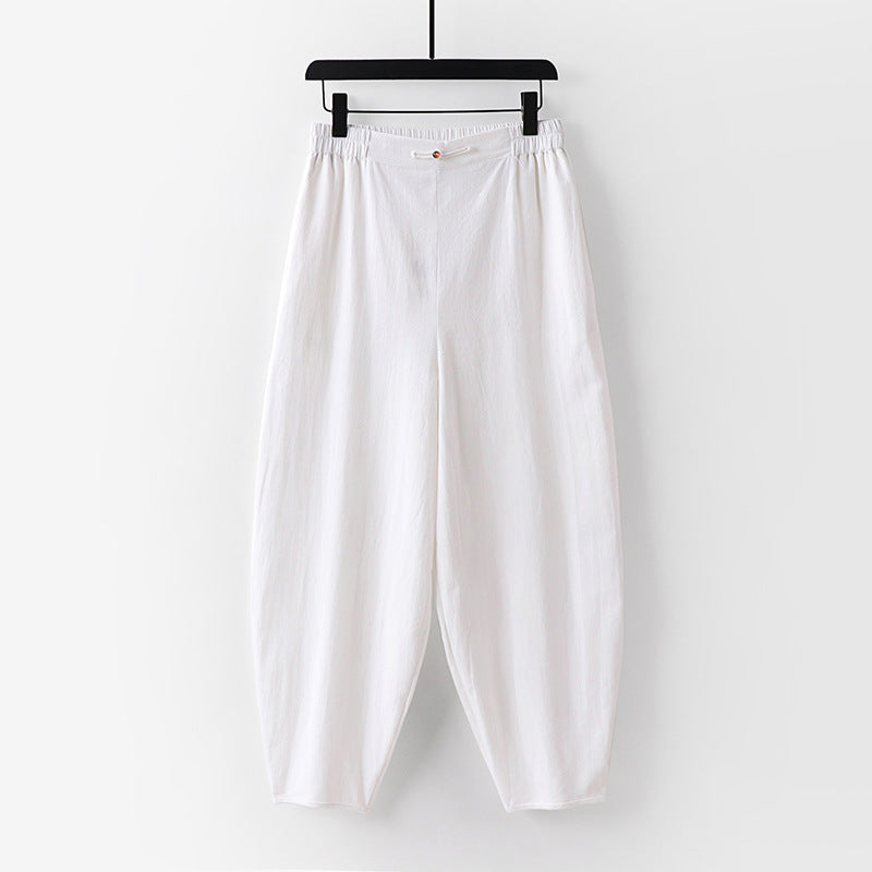 Women Lightweight Linen Harem Pants with Elastic Waistband and Narrow Tapered Ankles Mune Fashion