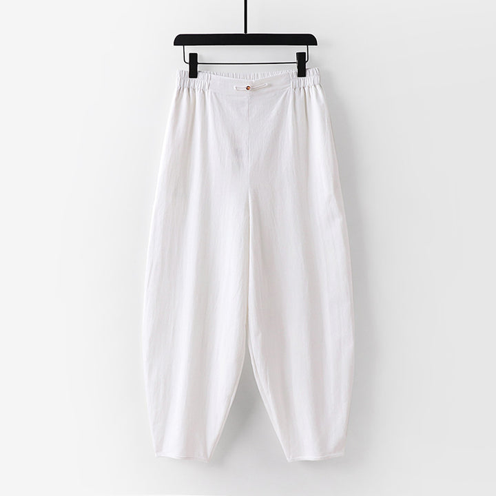 Women Lightweight Linen Harem Pants with Elastic Waistband and Narrow Tapered Ankles Mune Fashion