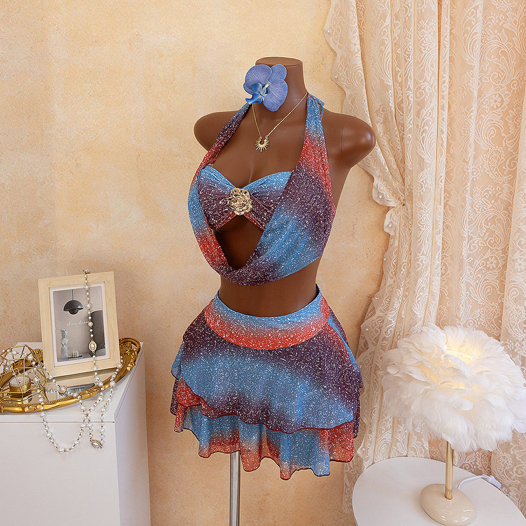 Women’s swimsuit with deep neckline and shimmering skirt Mune Fashion