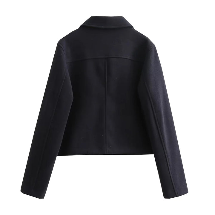 Women's short wool blend overshirt with flap pockets and decorative button placket Mune Fashion