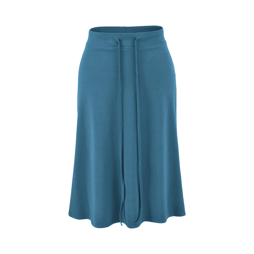 Women Jersey Midi Skirt with High Waist, Drawstring and A-Line Cut Mune Fashion