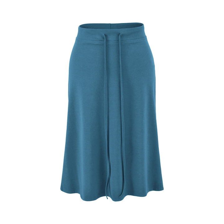Women Jersey Midi Skirt with High Waist, Drawstring and A-Line Cut Mune Fashion