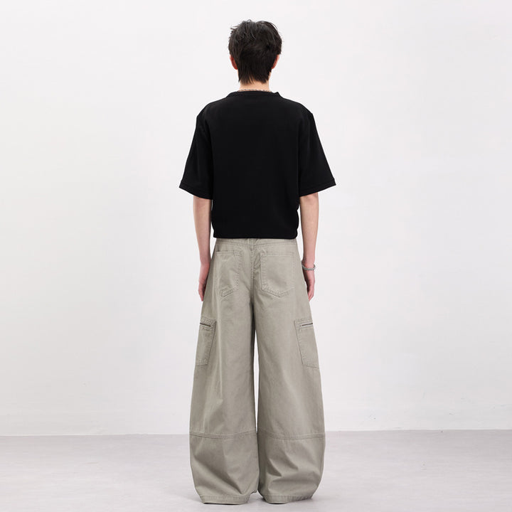Men's Wide Twill Palazzo Cargo Pants with Drop Crotch, Knee Inserts, and Utility Pockets Mune Fashion