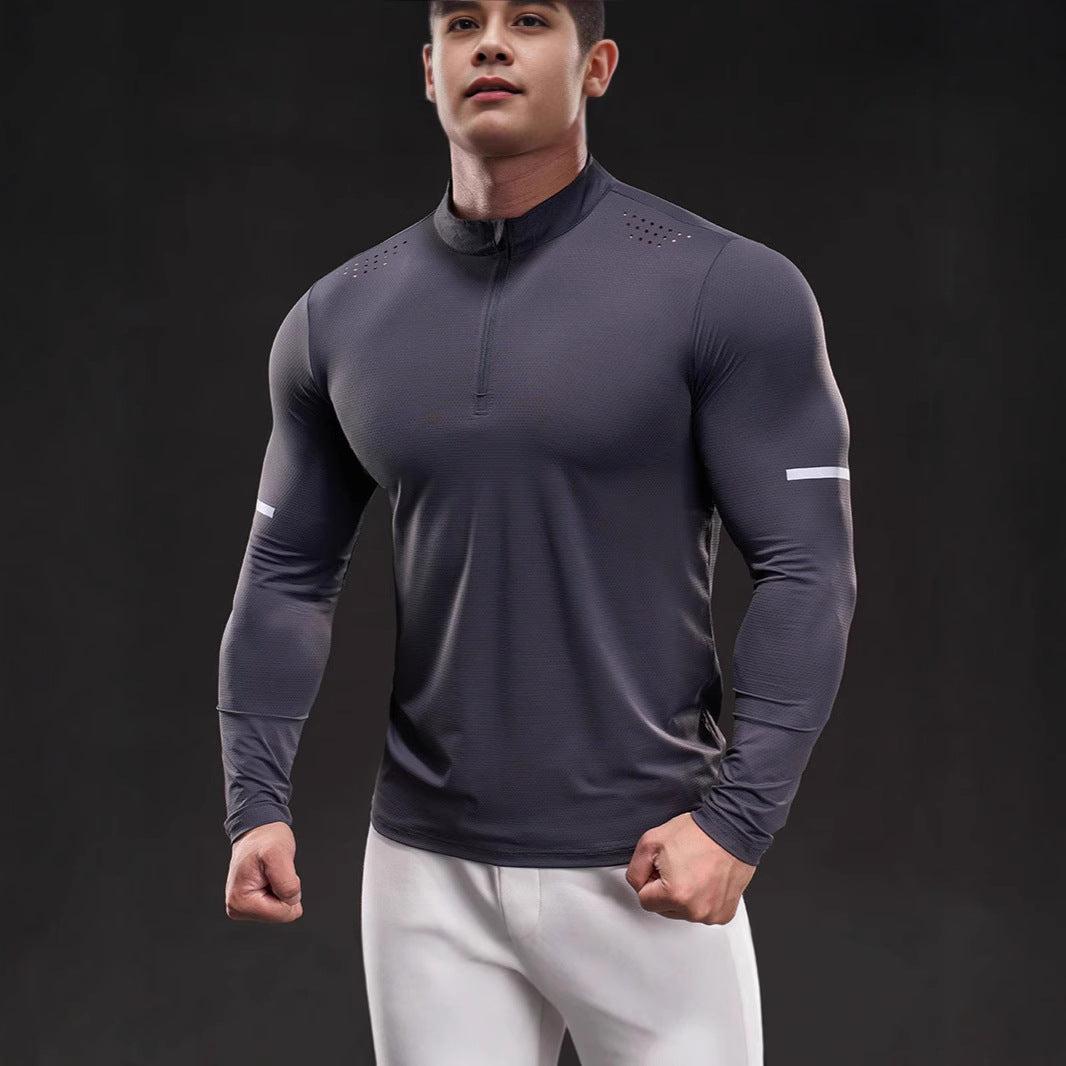 Men's compression training shirt with short zipper and breathable mesh structure Mune Fashion