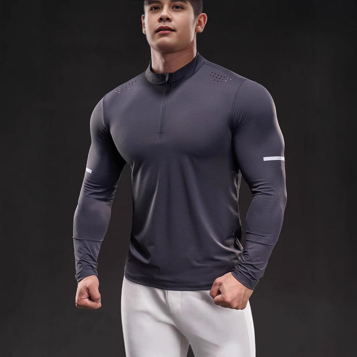 Men's compression training shirt with short zipper and breathable mesh structure Mune Fashion