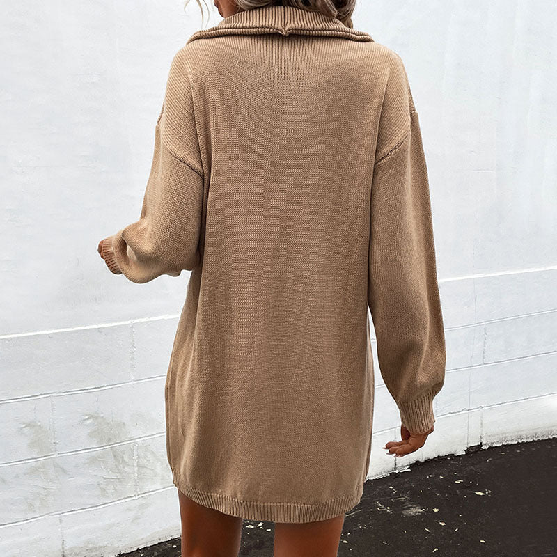 Women's knit dress with polo collar and button placket in loose fit Mune Fashion