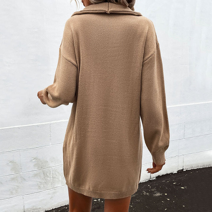 Women's knit dress with polo collar and button placket in loose fit Mune Fashion