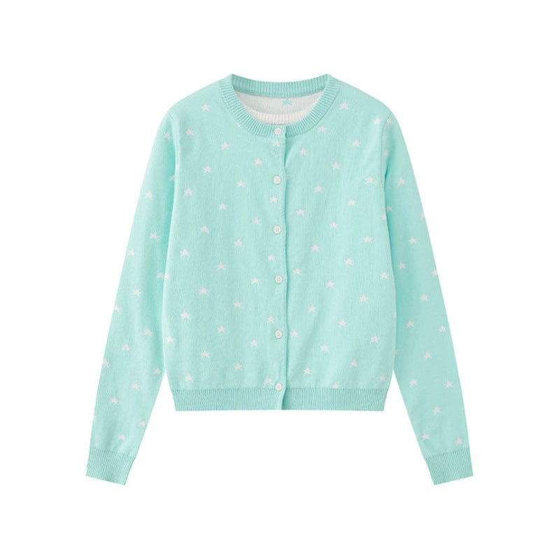 Women's fine-knit cardigan with star jacquard, round neck and button closure Mune Fashion