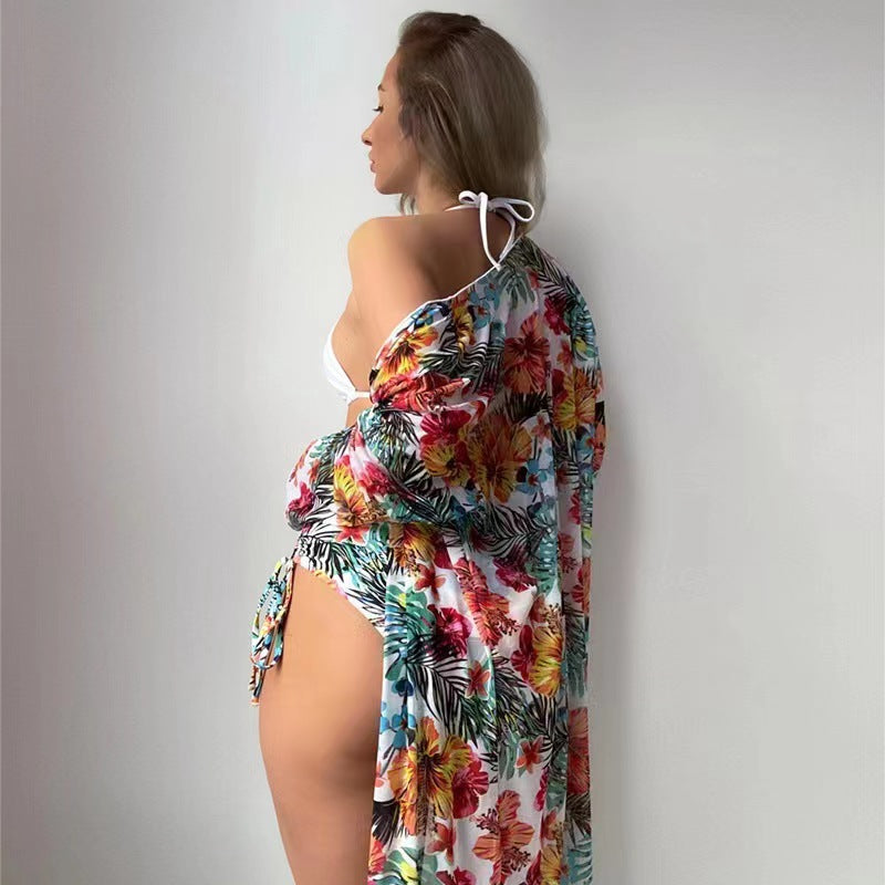 Women's bikini set with high waist and floral cover-up Mune Fashion