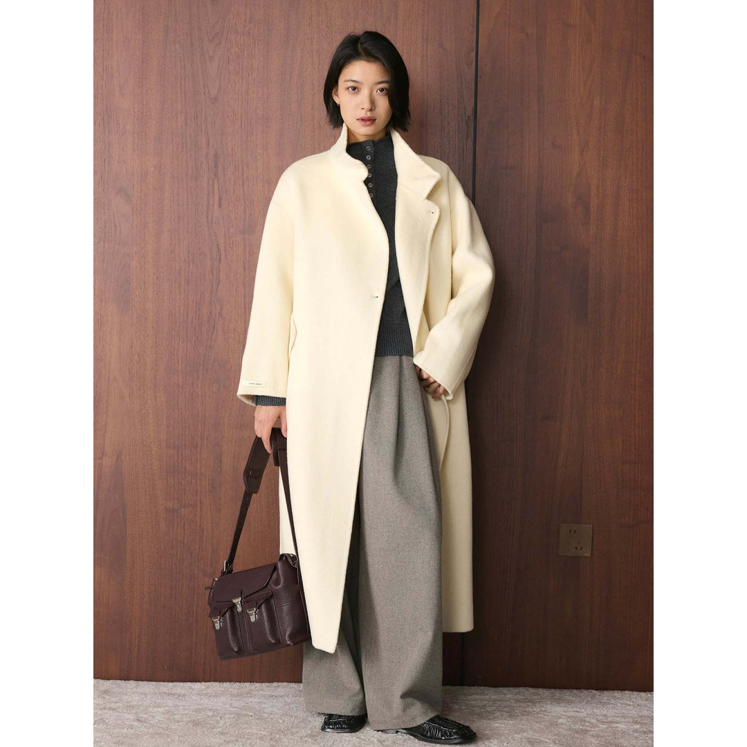 Women Oversized Wool Blend Coat with Asymmetrical Stand-Up Collar Mune Fashion