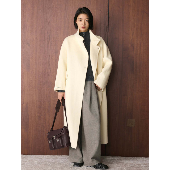 Women Oversized Wool Blend Coat with Asymmetrical Stand-Up Collar Mune Fashion