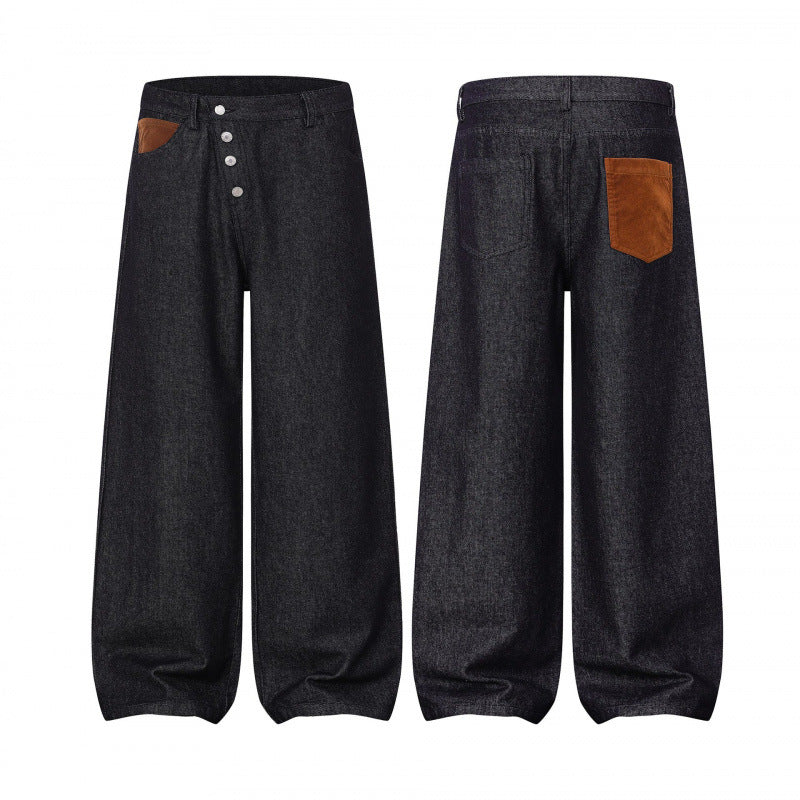 Women's Wide Balloon Jeans with High Waist, Button Closure and Gathered Hem Mune Fashion