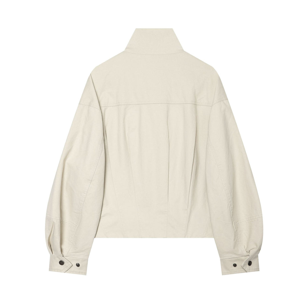 Women's short bomber jacket in oversized look with high ribbed collar, drawstring waist, and balloon sleeves Mune Fashion