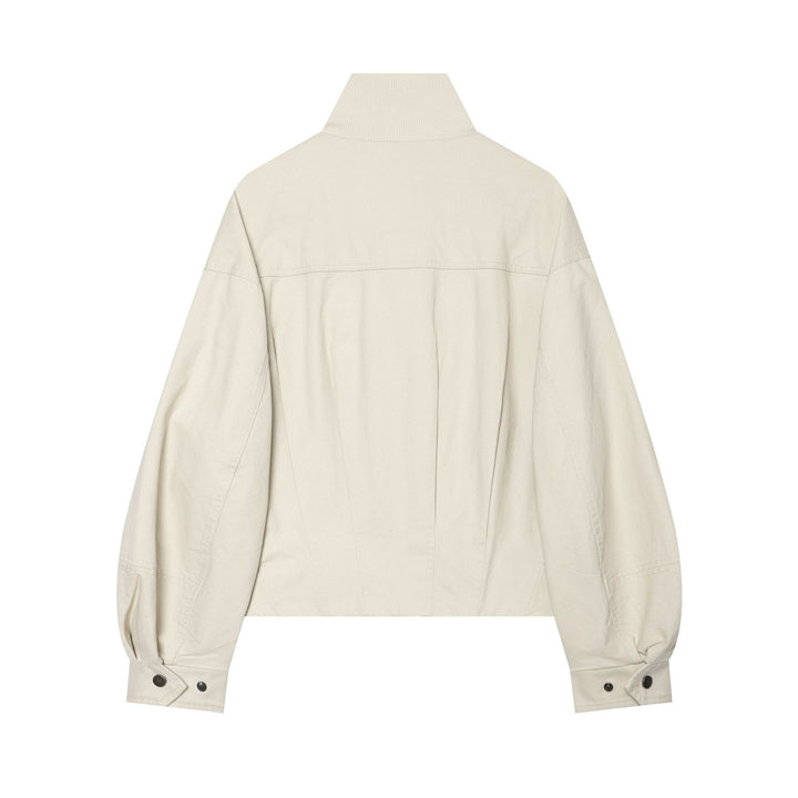 Women's short bomber jacket in oversized look with high ribbed collar, drawstring waist, and balloon sleeves Mune Fashion