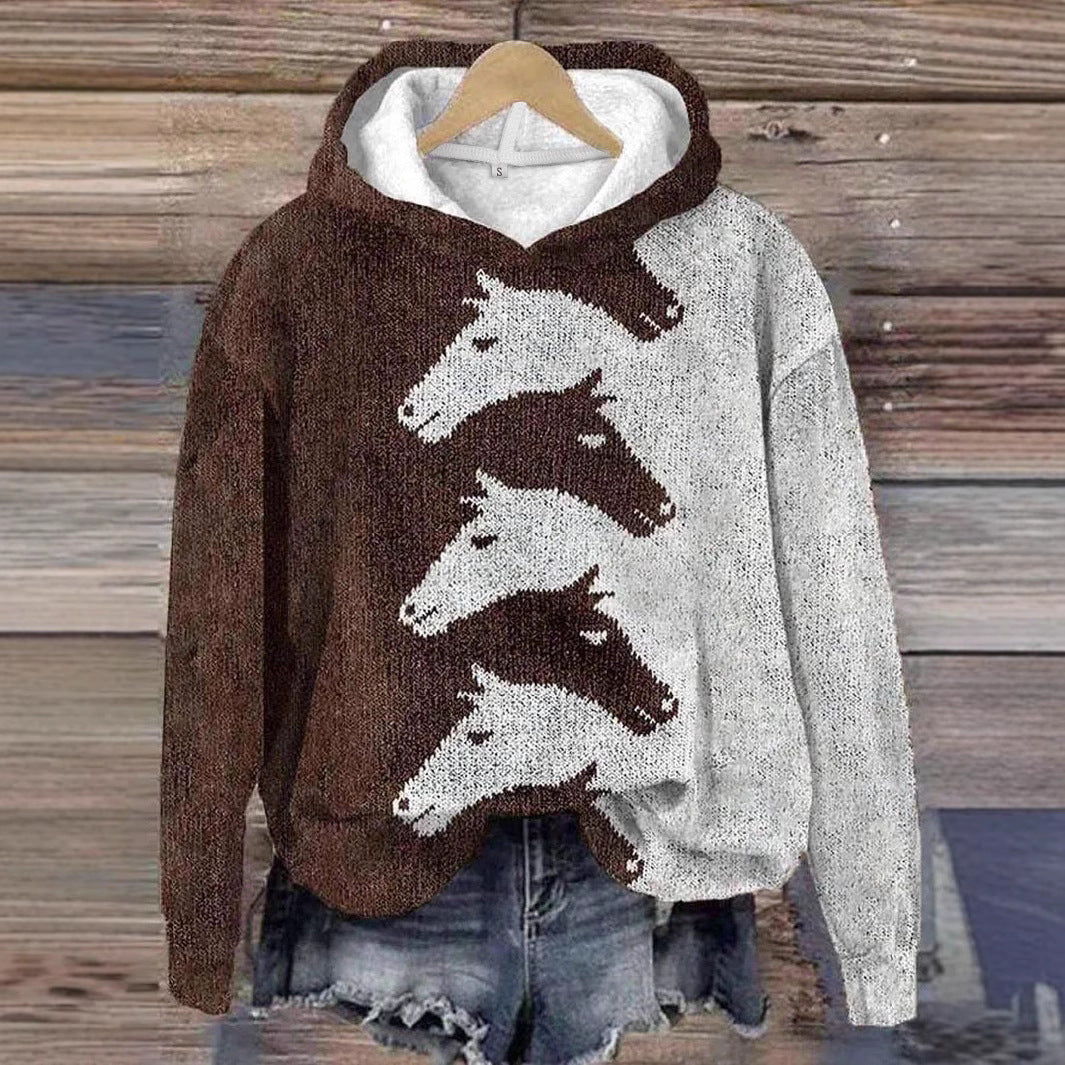 Women's Hoodie with Creative Horse Pattern and Comfortable Fit Mune