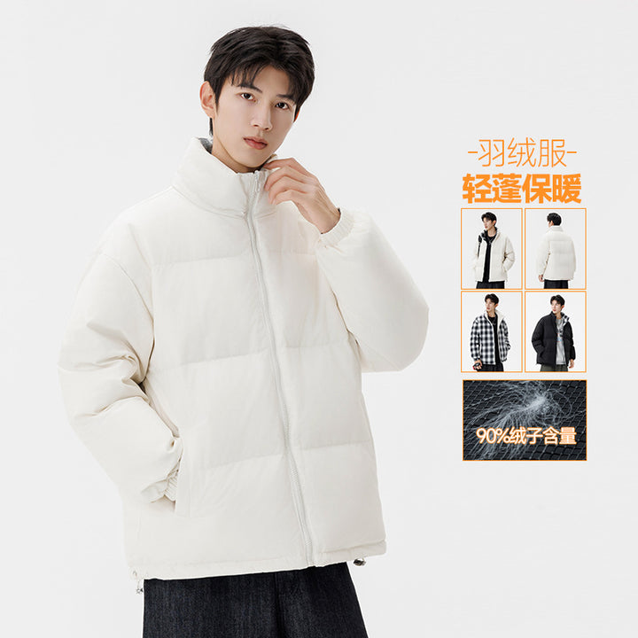 Unisex Padded Transition Jacket with Checked Lining and Stand-Up Collar Drune