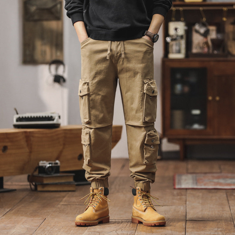Men's Loose Cargo Jogging Pants with Multifunctional Pockets, Drawstring and Elastic Cuffs Mune Fashion